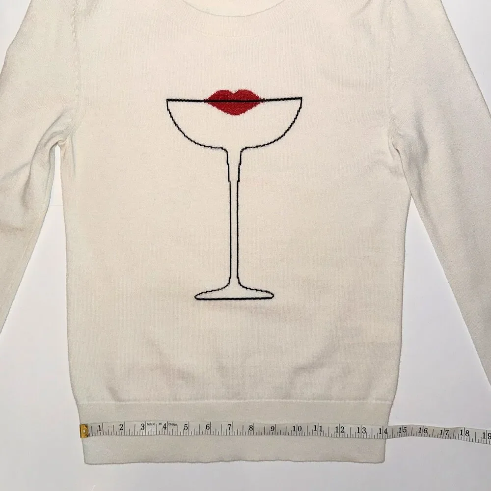 Kate Spade Cocktail Kiss Sweater Cream Cotton Silk Knit Crewneck Pullover XS